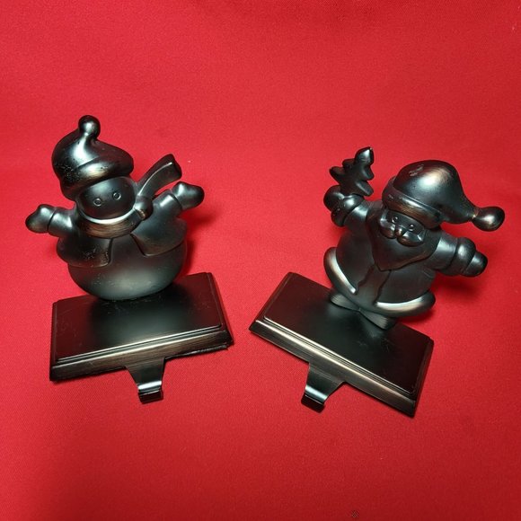Hanger Santa and Snowman Pewter Black Metal Shelf Sitter Stocking Holder Set of - Picture 11 of 12